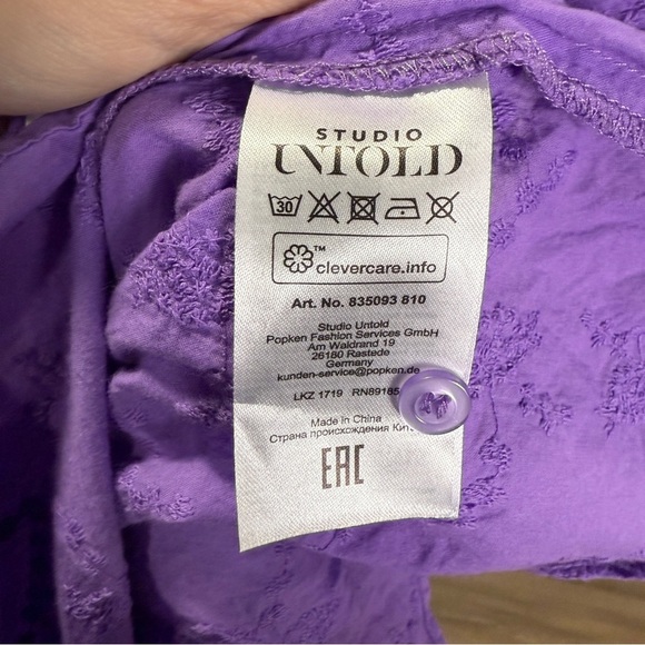 Studio Untold Purple Floral Textured Balloon Sleeve Button Down Blouse Plus Size - Picture 8 of 9